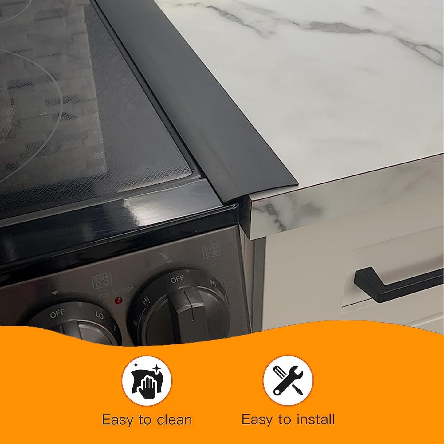 2-Pack Heat Resistant Black Silicone Stove Gap Covers, 25 Inches, Easy to Clean