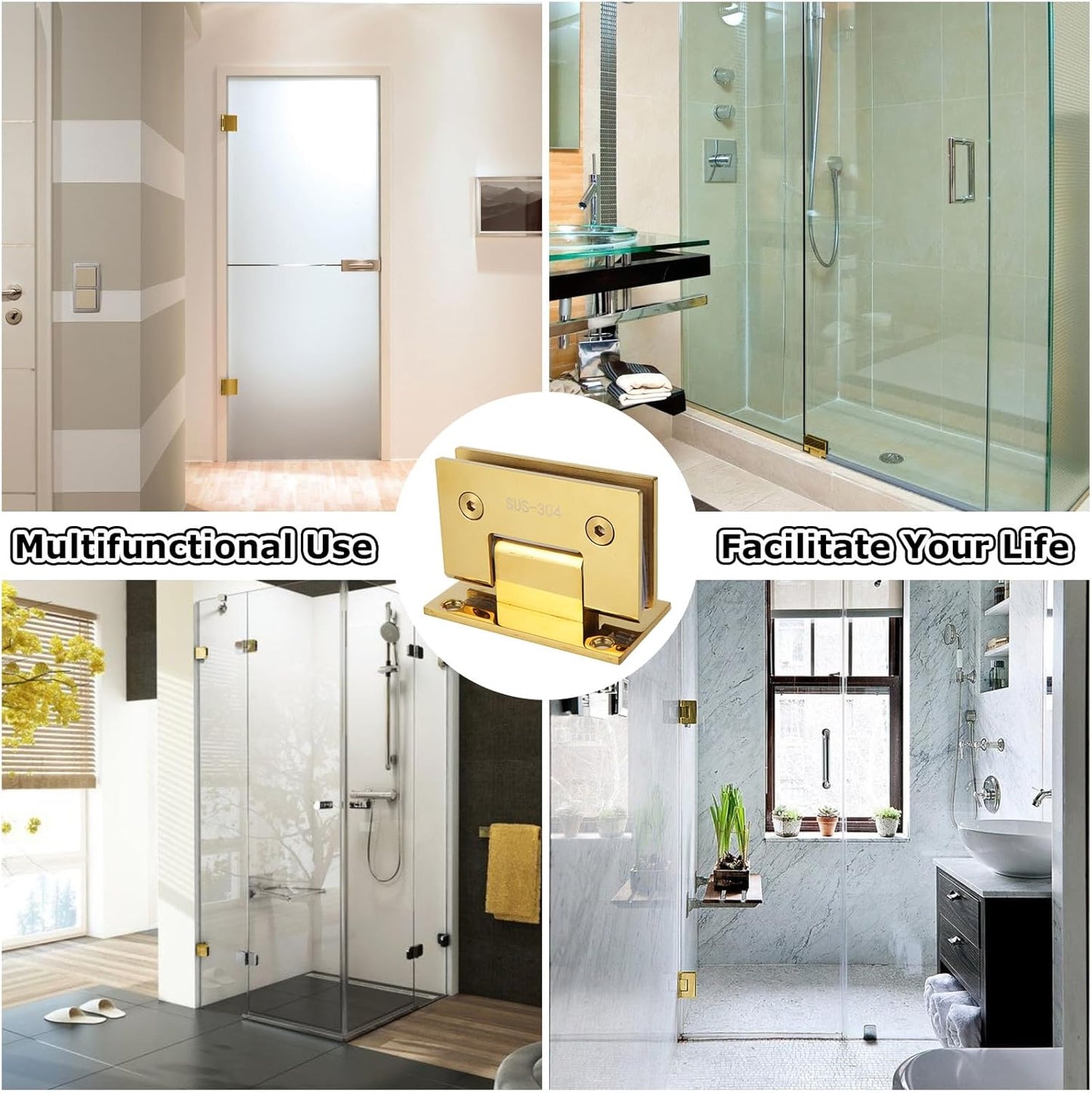 2 Pack Heavy Duty 90 Degree Glass Door Hinges for 8-12 mm Frameless Shower Doors - Stainless Steel Bathroom Gate Clamp - Wall-to-Glass Replacement Part