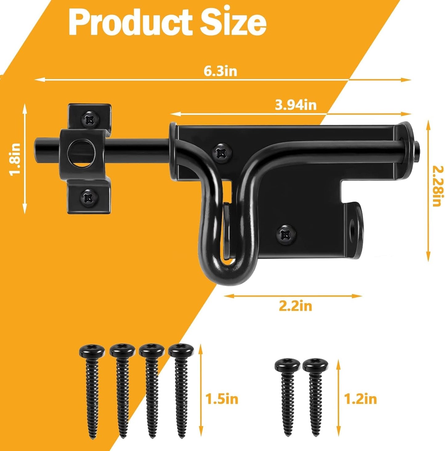 2 Pack Heavy Duty Black Barrel Bolt Locking Sliding Latch for Outdoor Gates and Doors - Ideal for Wooden Fence, Shed, Barn - Padlock Hole for Security - HELEMAN Door Lock Bolt Gate Latch