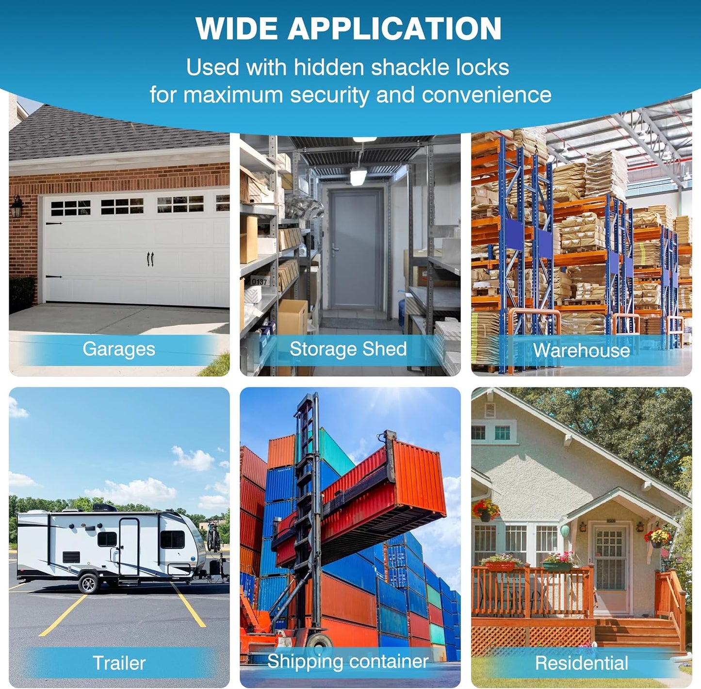 2-Pack Heavy Duty Hidden Shackle Lock Set with Hasp Holder for Trailers - Black, Keyed Different, 2-7/8" Padlock