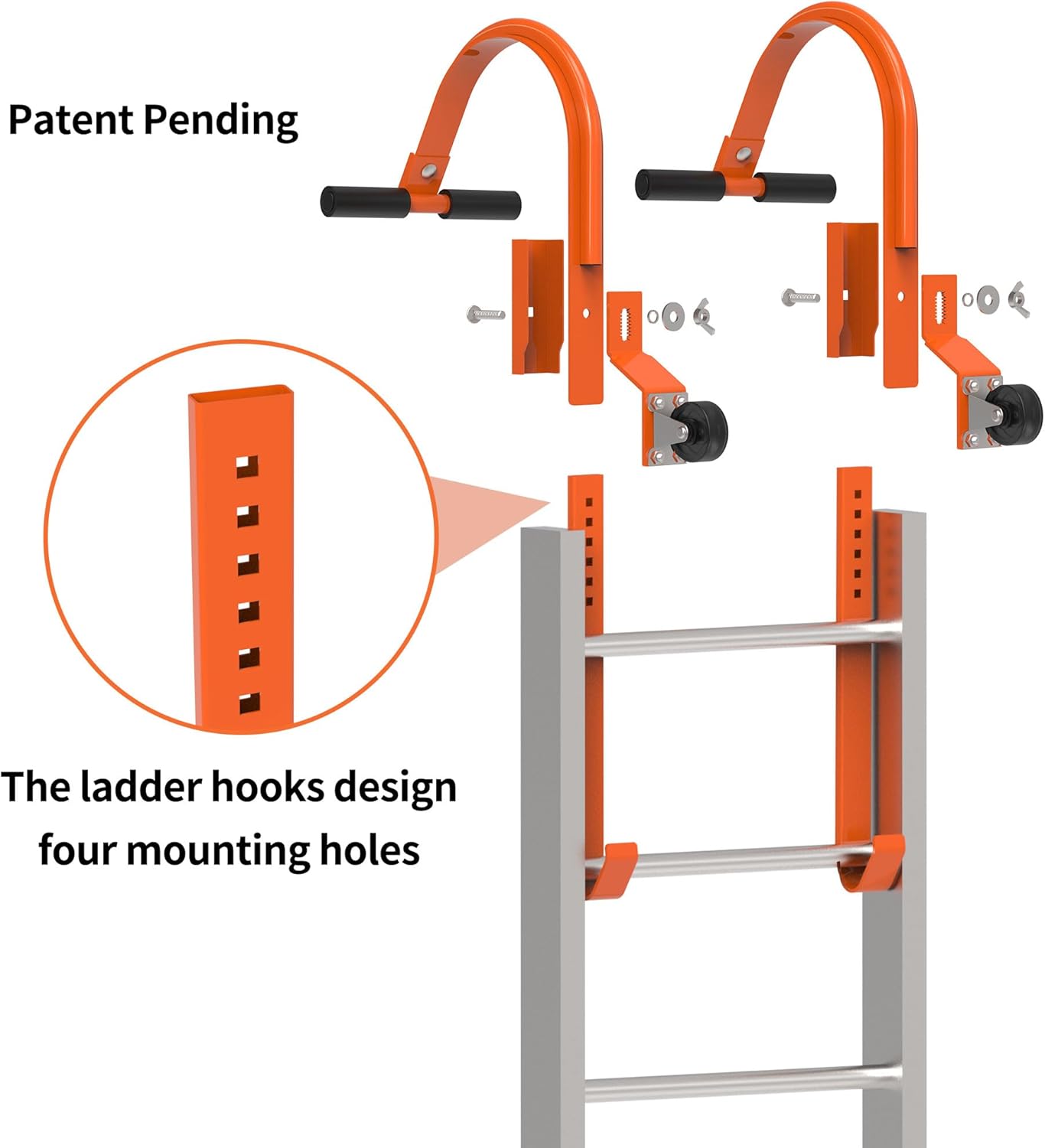 2 Pack Heavy Duty Ladder Roof Hook with Wheel Rubber Grip T-Bar - 500 lbs Weight Rating - Fast & Easy Access for Steep Roofs
