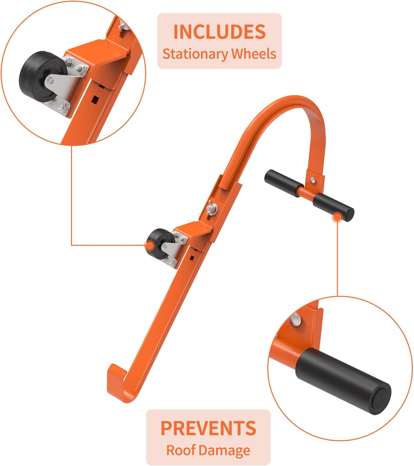2 Pack Heavy Duty Ladder Roof Hook with Wheel Rubber Grip T-Bar - 500 lbs Weight Rating - Fast & Easy Access for Steep Roofs
