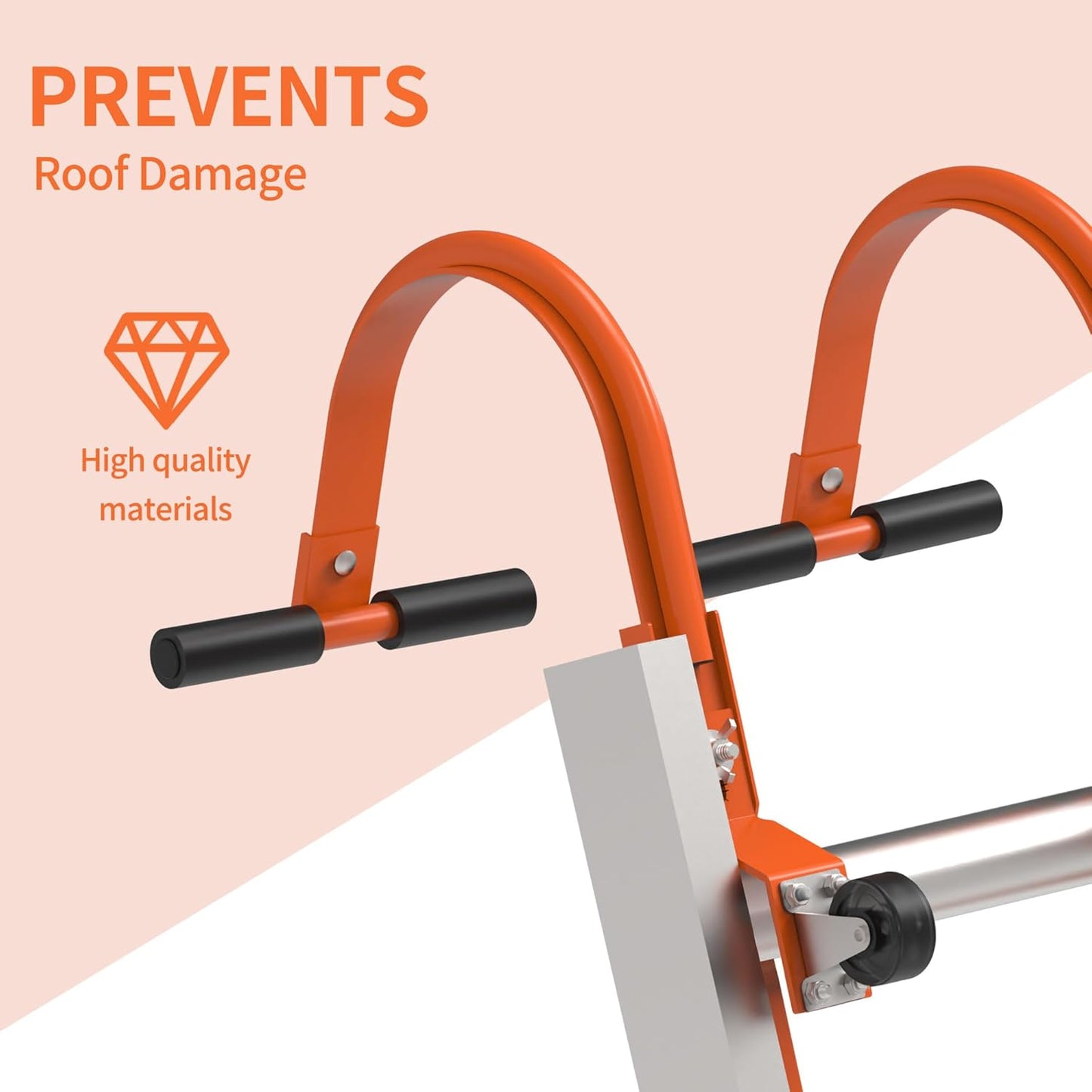 2 Pack Heavy Duty Ladder Roof Hook with Wheel Rubber Grip T-Bar - 500 lbs Weight Rating - Fast & Easy Access for Steep Roofs