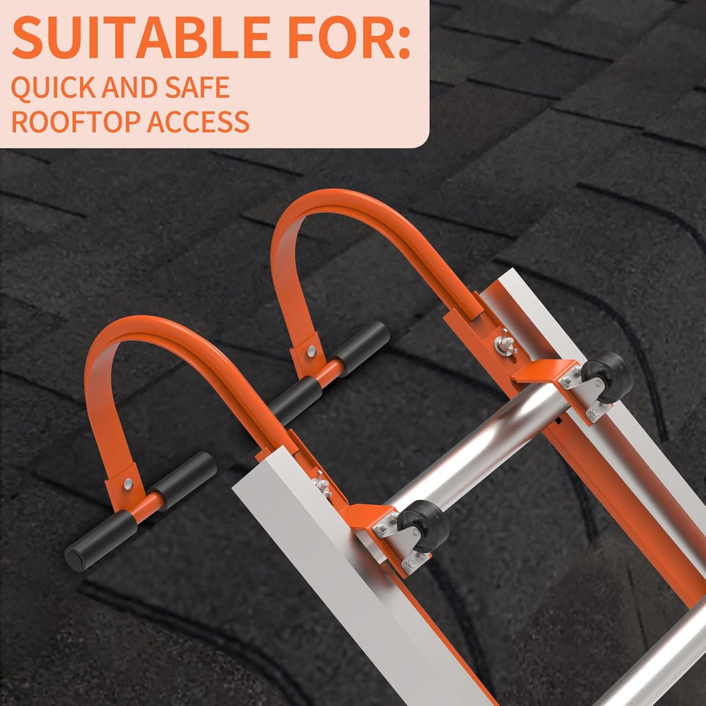 2 Pack Heavy Duty Ladder Roof Hook with Wheel Rubber Grip T-Bar - 500 lbs Weight Rating - Fast & Easy Access for Steep Roofs