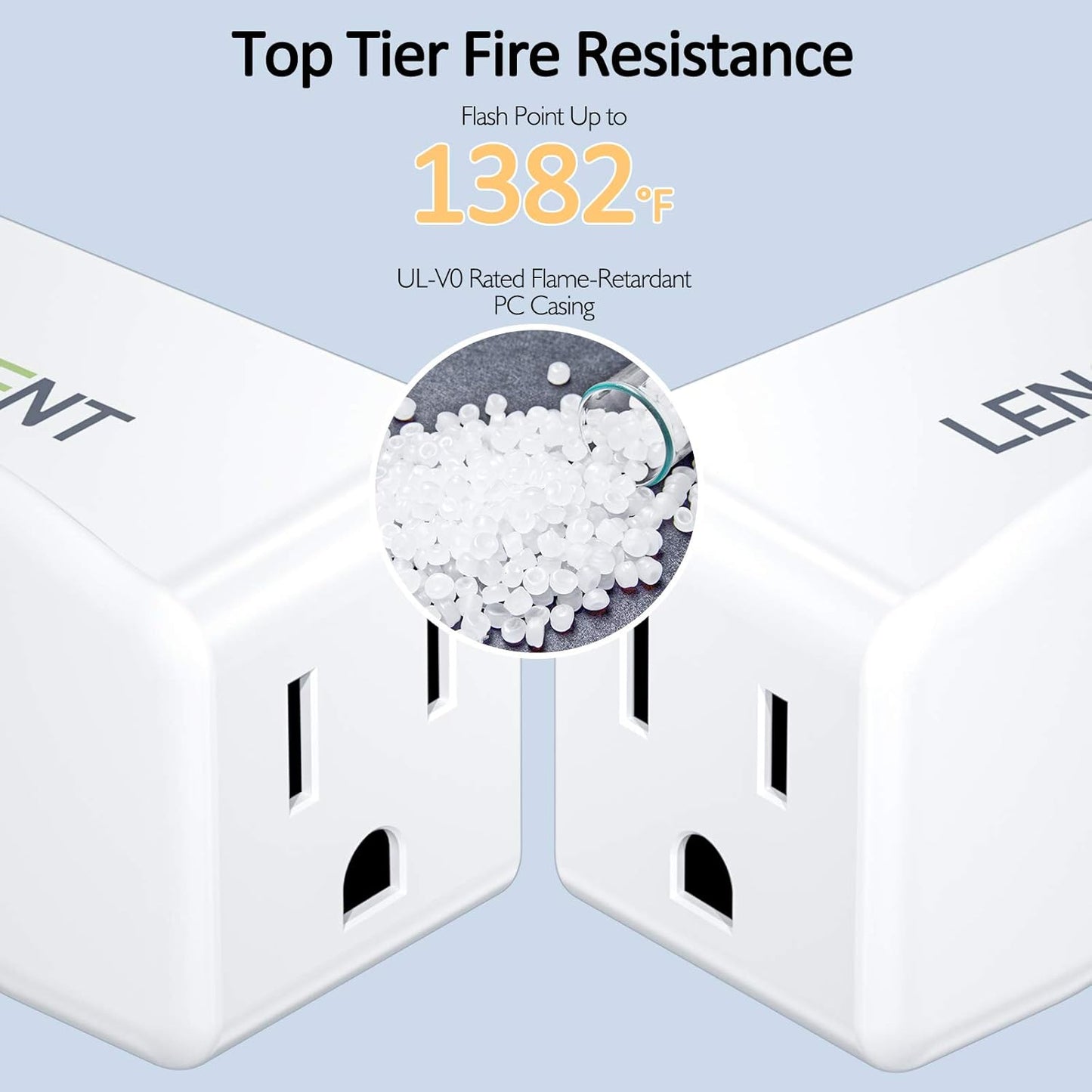 2 Pack LENCENT 3 Prong to 2 Prong Polarized Grounding Adapters - Outlet Converter with 3 AC Outlets