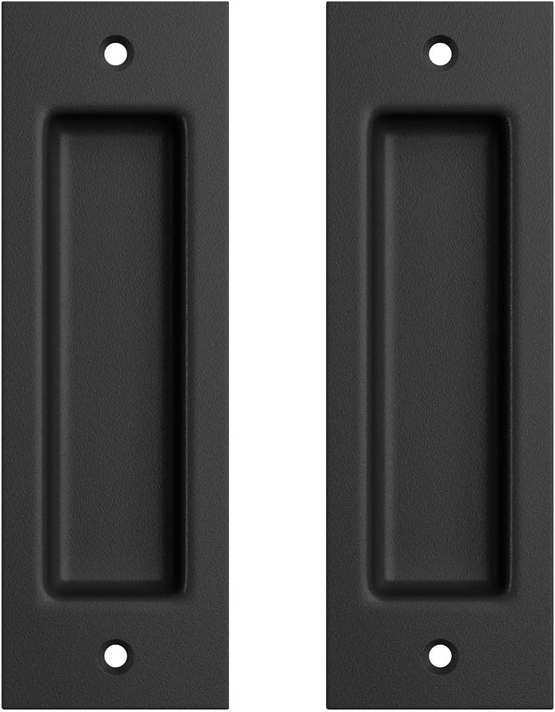 2 Pack Matte Black Flush Pull Handle for Sliding Barn, Closet, Pocket Door - 6 1/2" Inset Recessed Finger Pull by SMARTSTANDARD