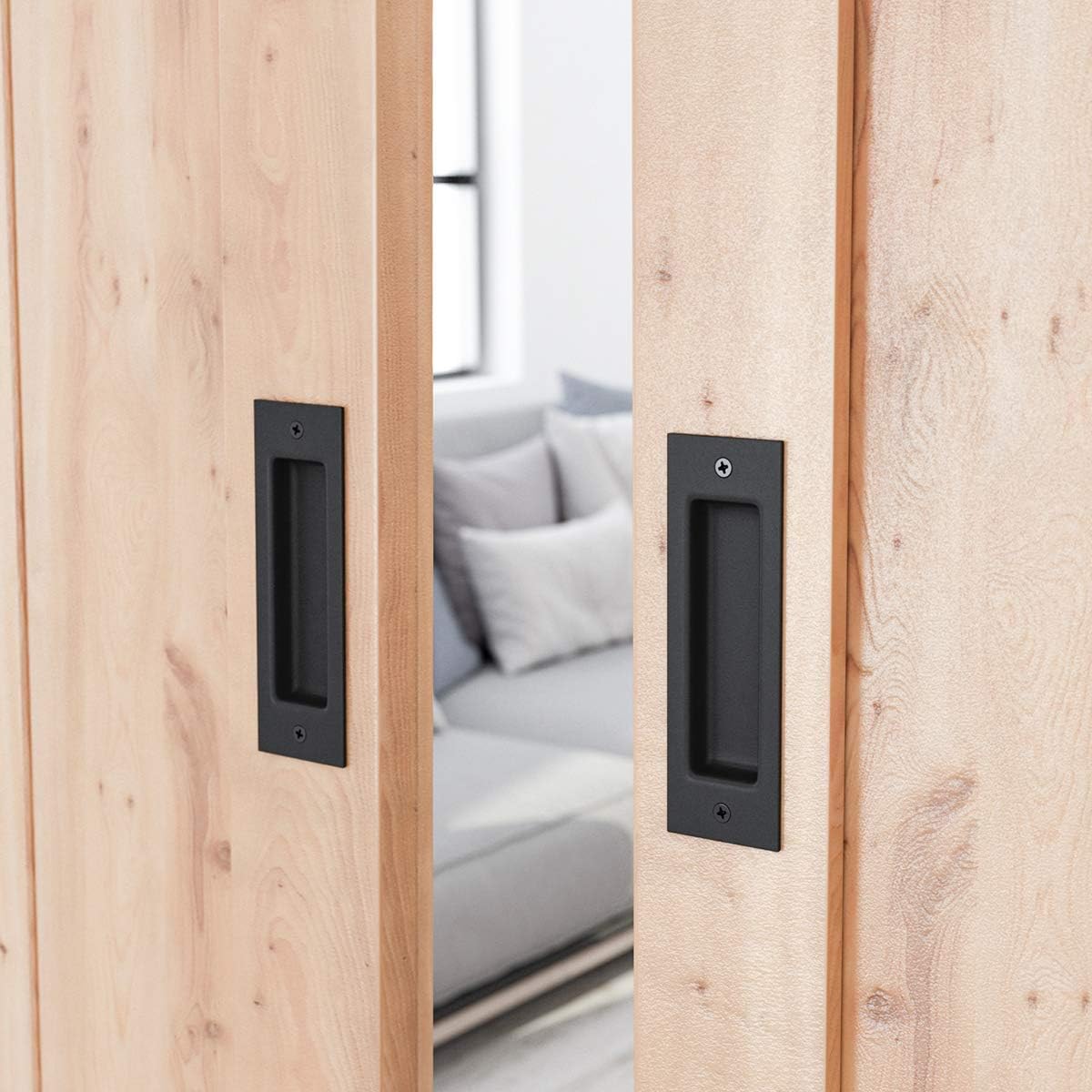 2 Pack Matte Black Flush Pull Handle for Sliding Barn, Closet, Pocket Door - 6 1/2" Inset Recessed Finger Pull by SMARTSTANDARD