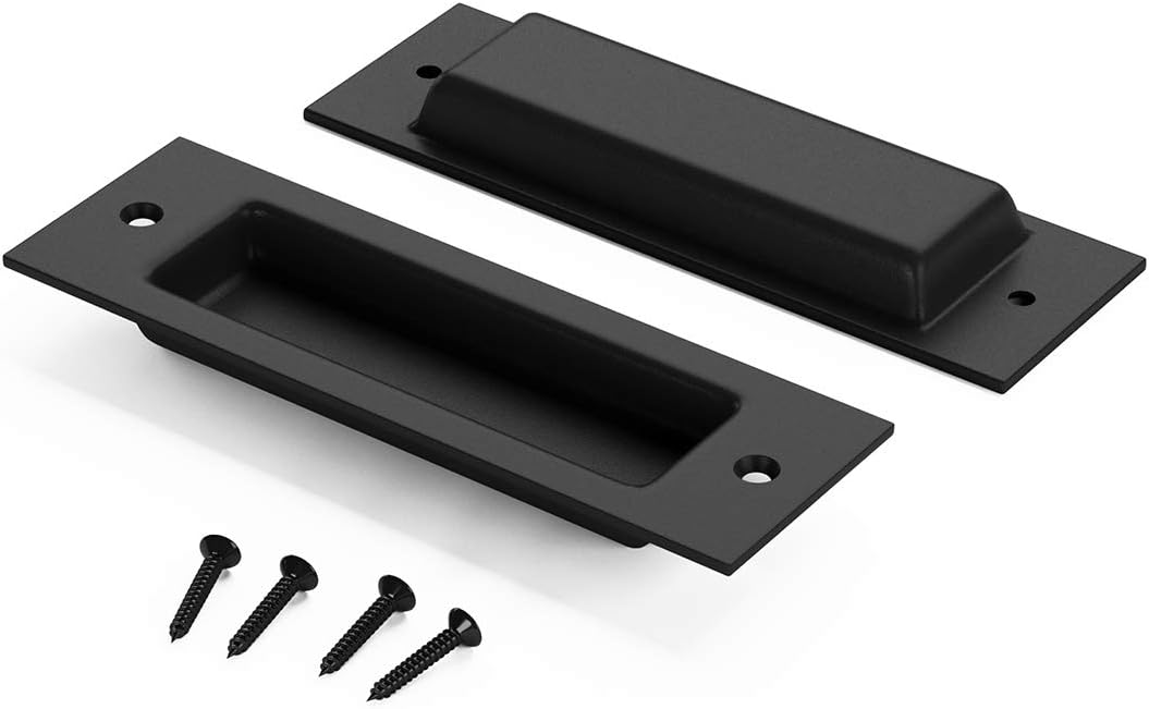2 Pack Matte Black Flush Pull Handle for Sliding Barn, Closet, Pocket Door - 6 1/2" Inset Recessed Finger Pull by SMARTSTANDARD