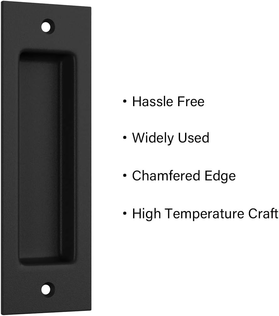 2 Pack Matte Black Flush Pull Handle for Sliding Barn, Closet, Pocket Door - 6 1/2" Inset Recessed Finger Pull by SMARTSTANDARD