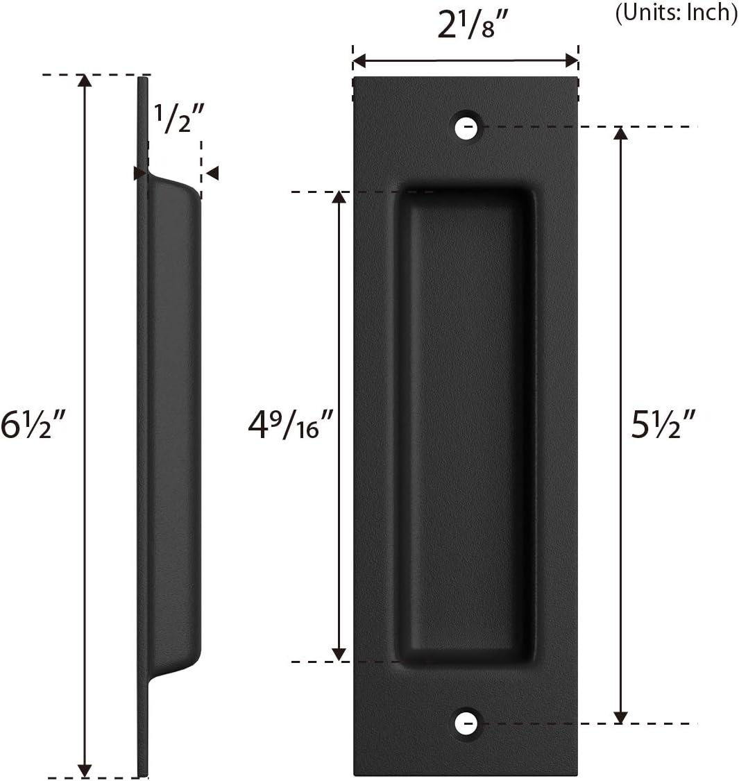 2 Pack Matte Black Flush Pull Handle for Sliding Barn, Closet, Pocket Door - 6 1/2" Inset Recessed Finger Pull by SMARTSTANDARD