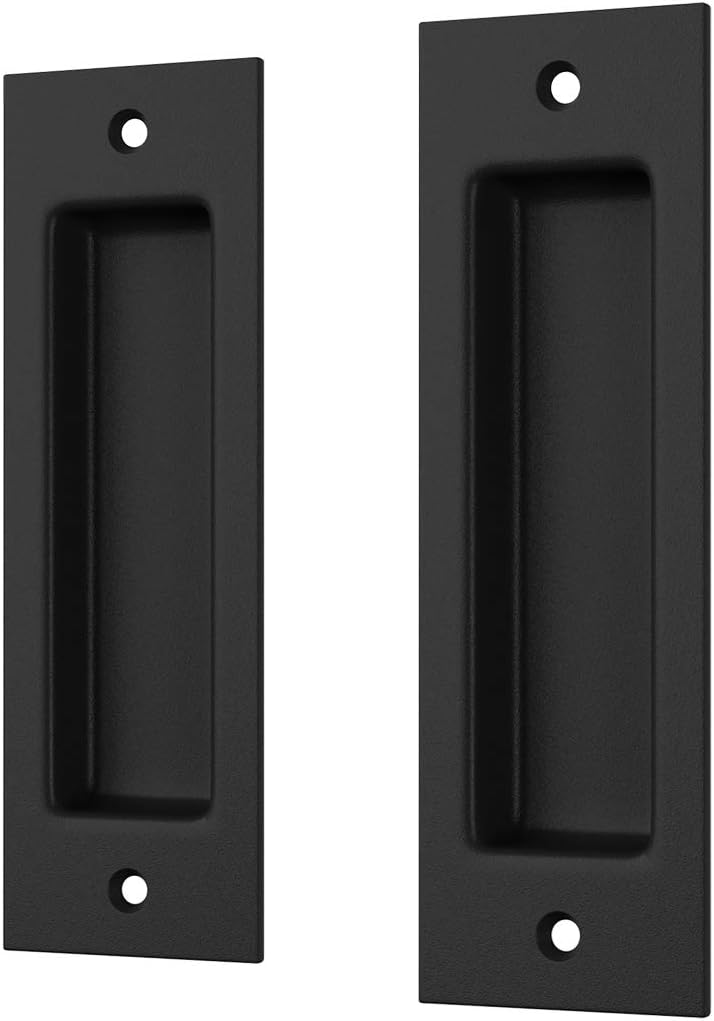 2 Pack Matte Black Flush Pull Handle for Sliding Barn, Closet, Pocket Door - 6 1/2" Inset Recessed Finger Pull by SMARTSTANDARD