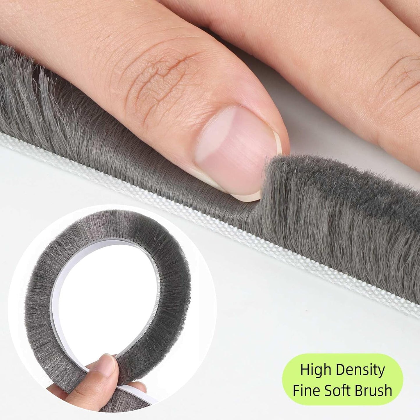 2 Pack MILEQEE Door Brush Seal - 66 Feet Total - Felt Pile Weather Stripping - Self Adhesive Draft Blocker for Doors, Windows, Cabinets - Dust Stopper Sliding Door Seal Winter - Grey 20m