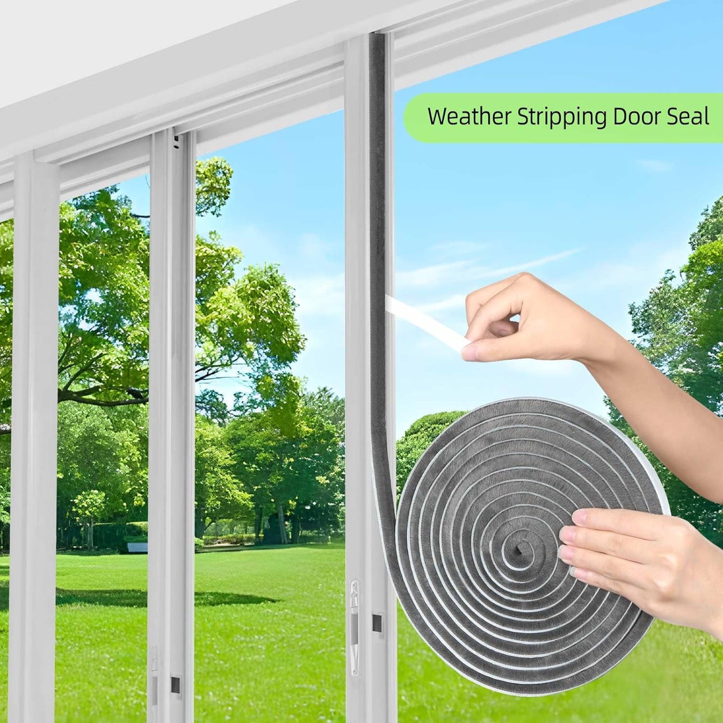 2 Pack MILEQEE Door Brush Seal - 66 Feet Total - Felt Pile Weather Stripping - Self Adhesive Draft Blocker for Doors, Windows, Cabinets - Dust Stopper Sliding Door Seal Winter - Grey 20m
