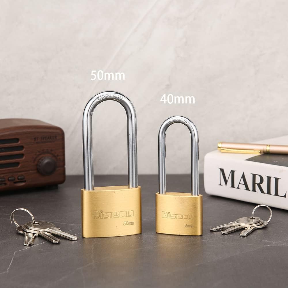 2 Pack of disecu Solid Brass Keyed Padlocks, 1-9/16" Wide Body, 2.5" Long Shackle - Outdoor Waterproof Lock for Shed, Gate, Locker, Fence - Includes Keys