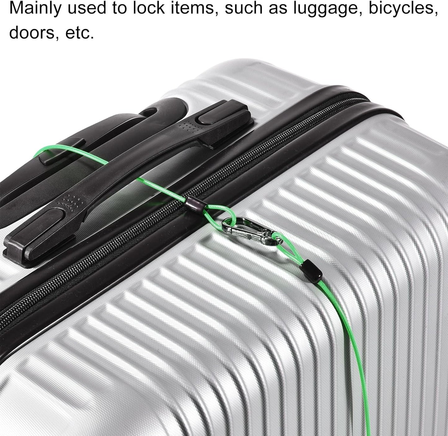 2 Pack PATIKIL Security Steel Cable Green Coated 2.5mm x 1.5m Luggage Lock Wire Rope with Double Loop for Protection