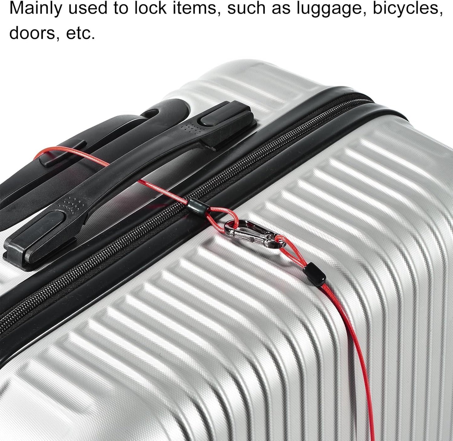 2 Pack PATIKIL Security Steel Cable Lock Wire Rope 2.5mm x 0.5m/1.64ft Double Loop Coated Luggage Red