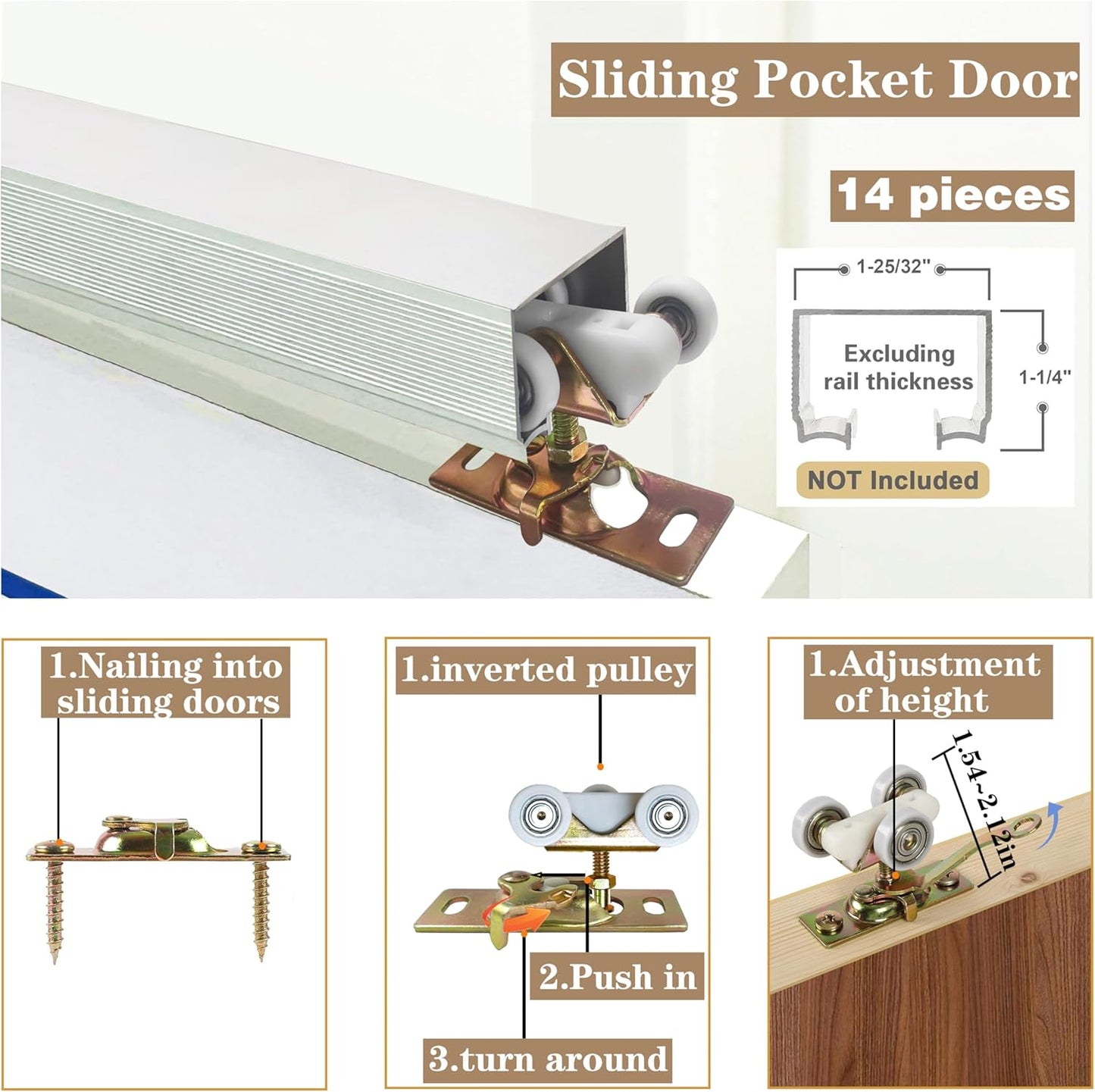 2 Pack Pocket Door Frame Roller with 3/4" Nylon Ball Bearing Wheels for Johnson Part #1125 & #1500 - 200lbs Capacity - WildKart