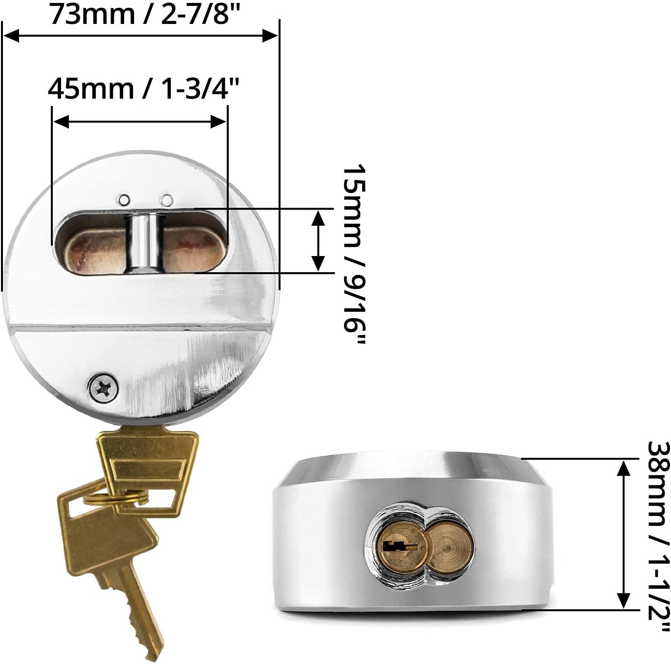 2-Pack QWORK 2-7/8" Hockey Puck Trailer Door Locks - Keyed Differently