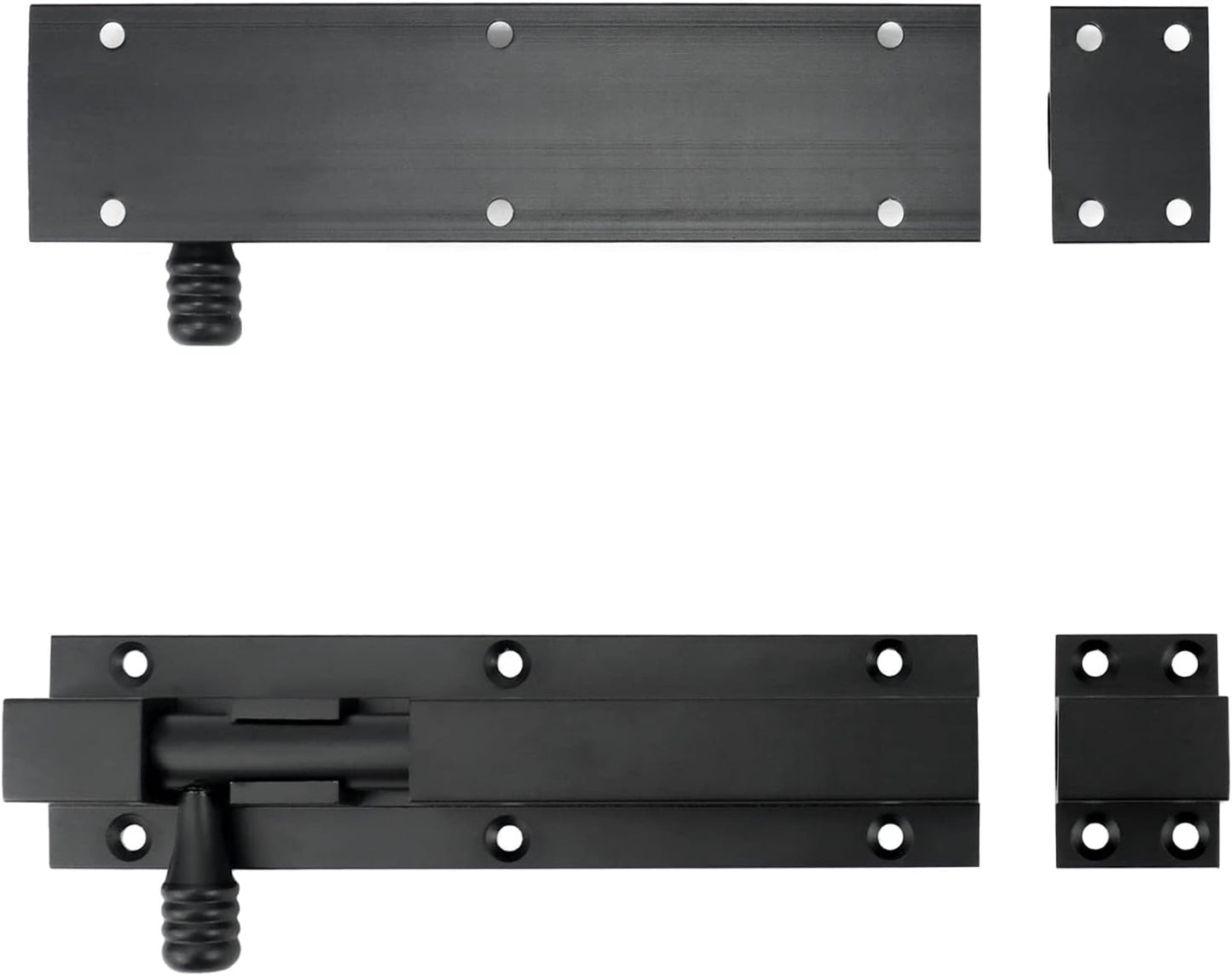 2 Pack QWORK 6" Black Slide Door Bolt Latch - Stainless Steel Heavy Duty Thickened Barrel Bolt with Padlock Hole - Solid Gate Lock Security Guard - Interior Door Latches