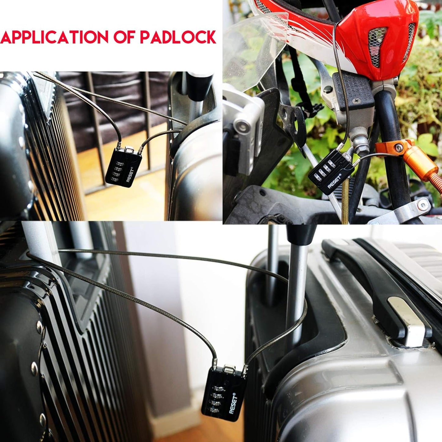 2 Pack RESET-200 Combination Padlock with 12" Steel Cable for Locker, Luggage, Gun Case - Black - WildKart