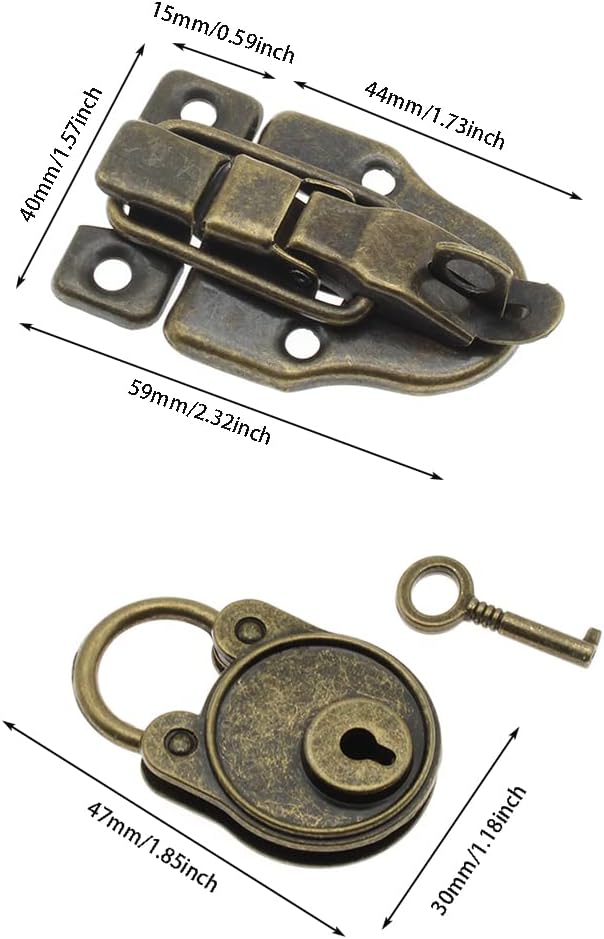 2 Pack Retro Style Duckbilled Toggle Hasp Latch Antique Padlock Kit for Jewelry Box & Toolbox - Bronze