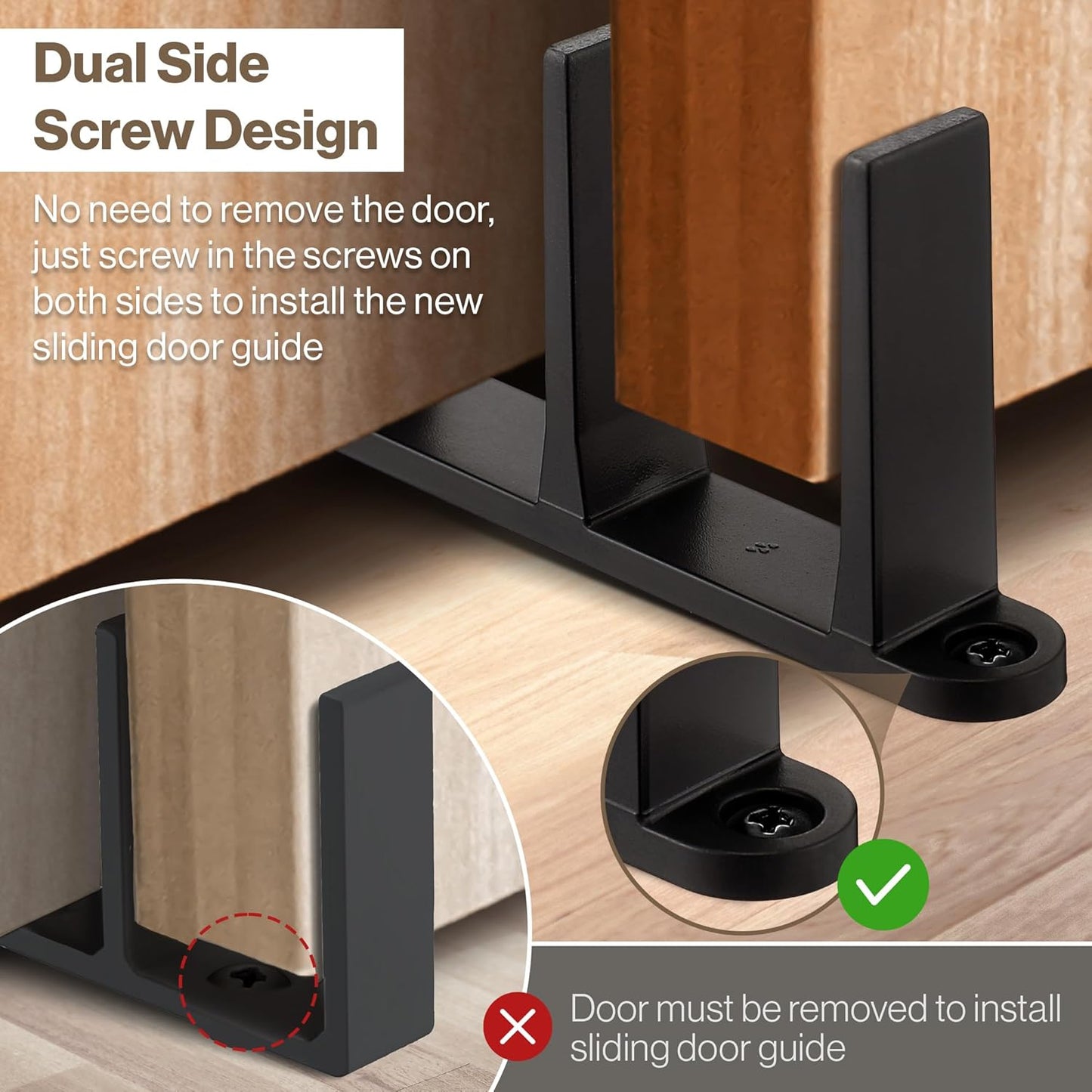 2 Pack Saillong Sliding Closet Door Floor Guide - Universal Hardware for 1-3/8 Inch Thick Doors - Black Sliding Door Track with Screws - Closet Door Track for Wardrobe Cabinets