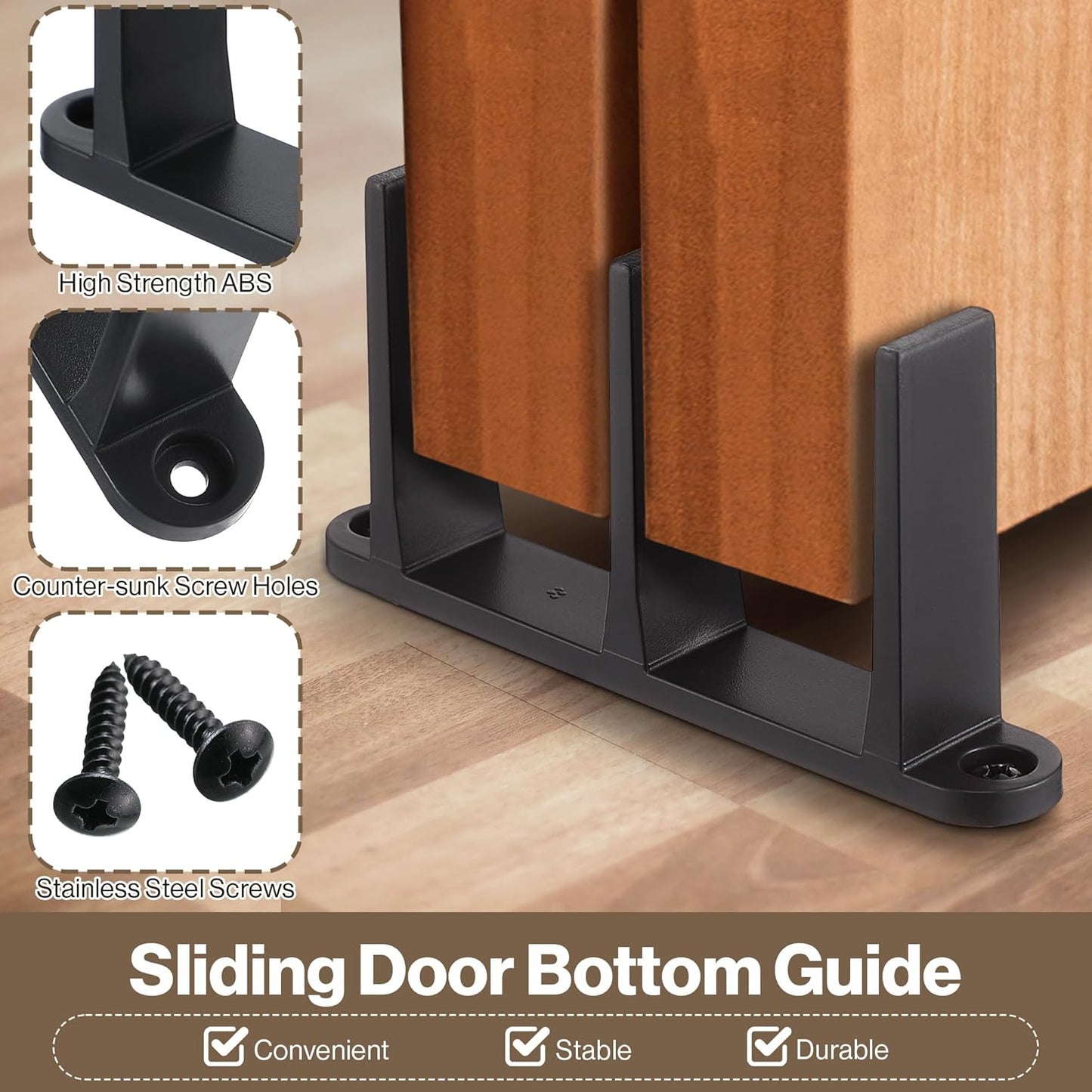 2 Pack Saillong Sliding Closet Door Floor Guide - Universal Hardware for 1-3/8 Inch Thick Doors - Black Sliding Door Track with Screws - Closet Door Track for Wardrobe Cabinets
