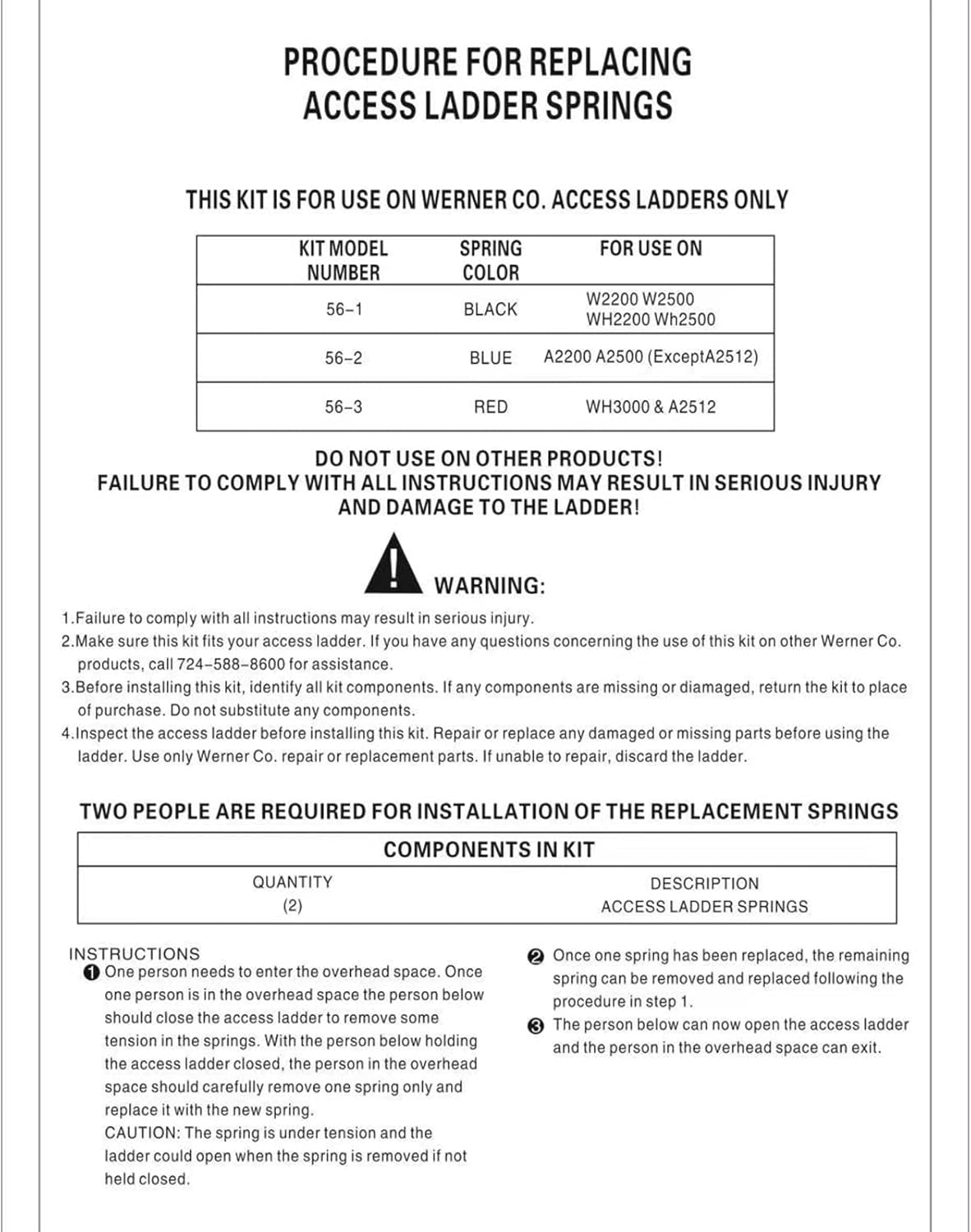 2 Pack Sconva 56-1 Ladder Spring Replacement Kit for Werner Attic Ladders W2208, W2210, W2508, W2510, WH2208, WH2210, WH2508, WH2510
