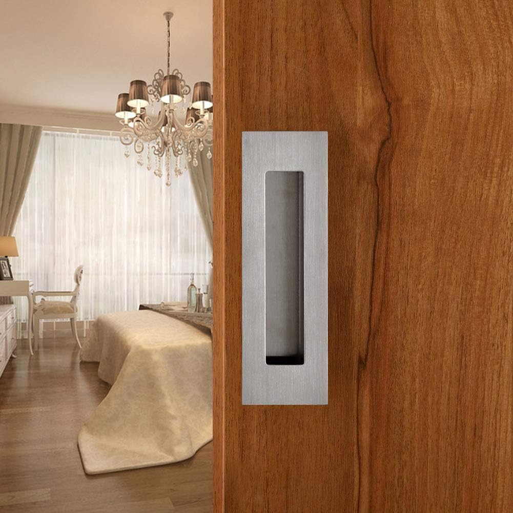 2 Pack Sehrgut 6" Rectangular Flush Pull Handles - Satin Brushed Finish, Smooth Edges for Safety