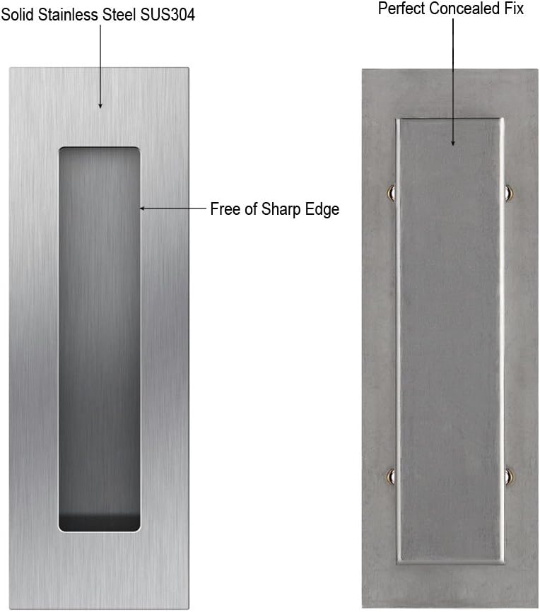 2 Pack Sehrgut 6" Rectangular Flush Pull Handles - Satin Brushed Finish, Smooth Edges for Safety