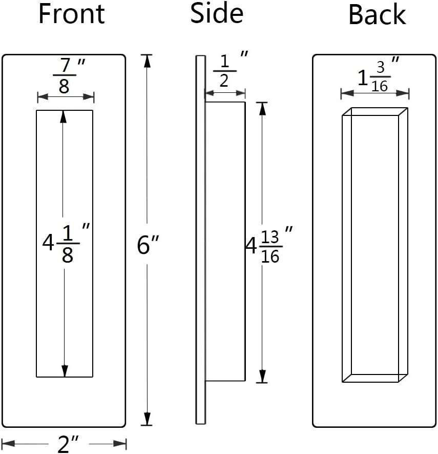 2 Pack Sehrgut 6" Rectangular Flush Pull Handles - Satin Brushed Finish, Smooth Edges for Safety