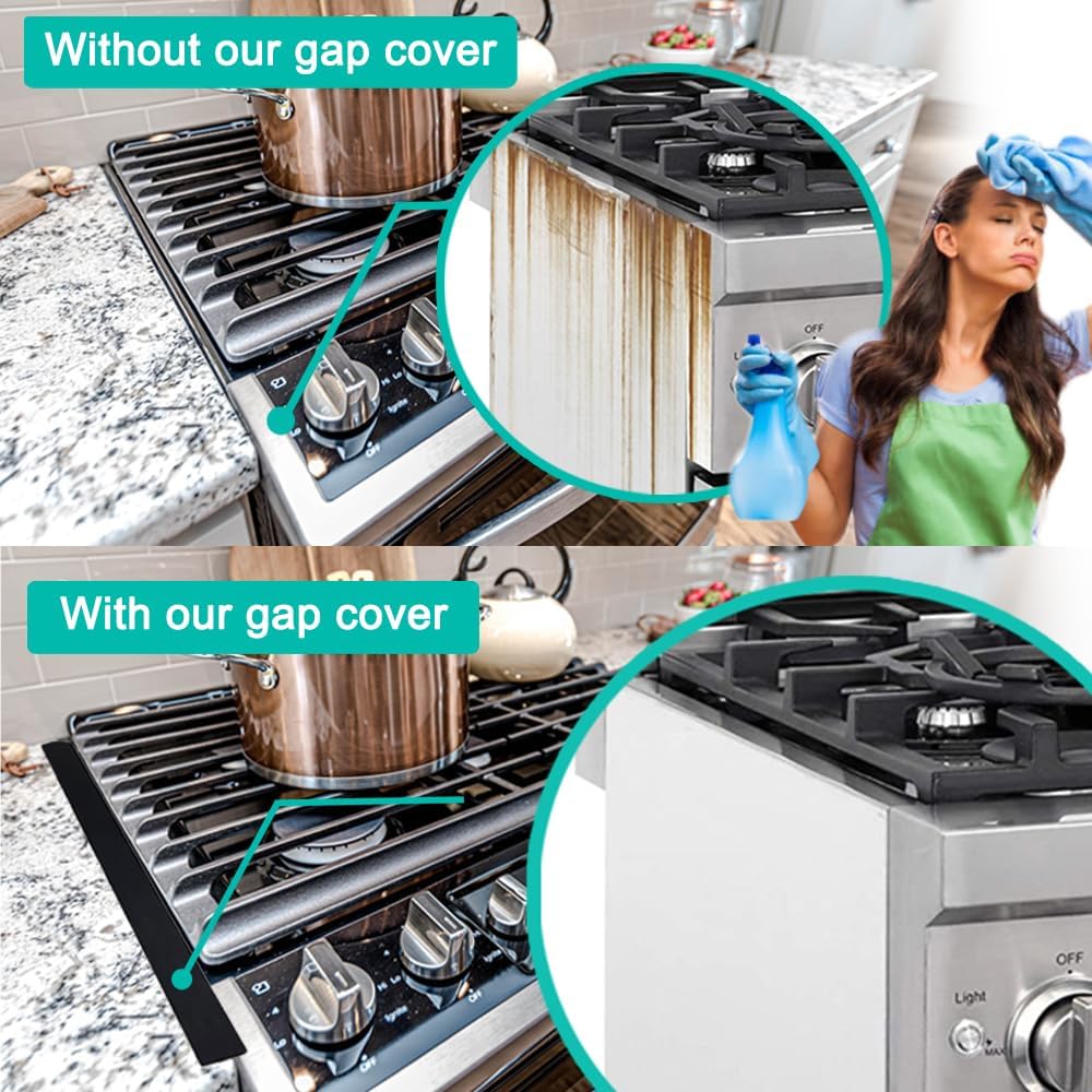 2 Pack Silicone Stove Counter Gap Cover - 25 Inch Kitchen Oven Gap Filler Strips - Easy Clean Countertop Guard (Black)