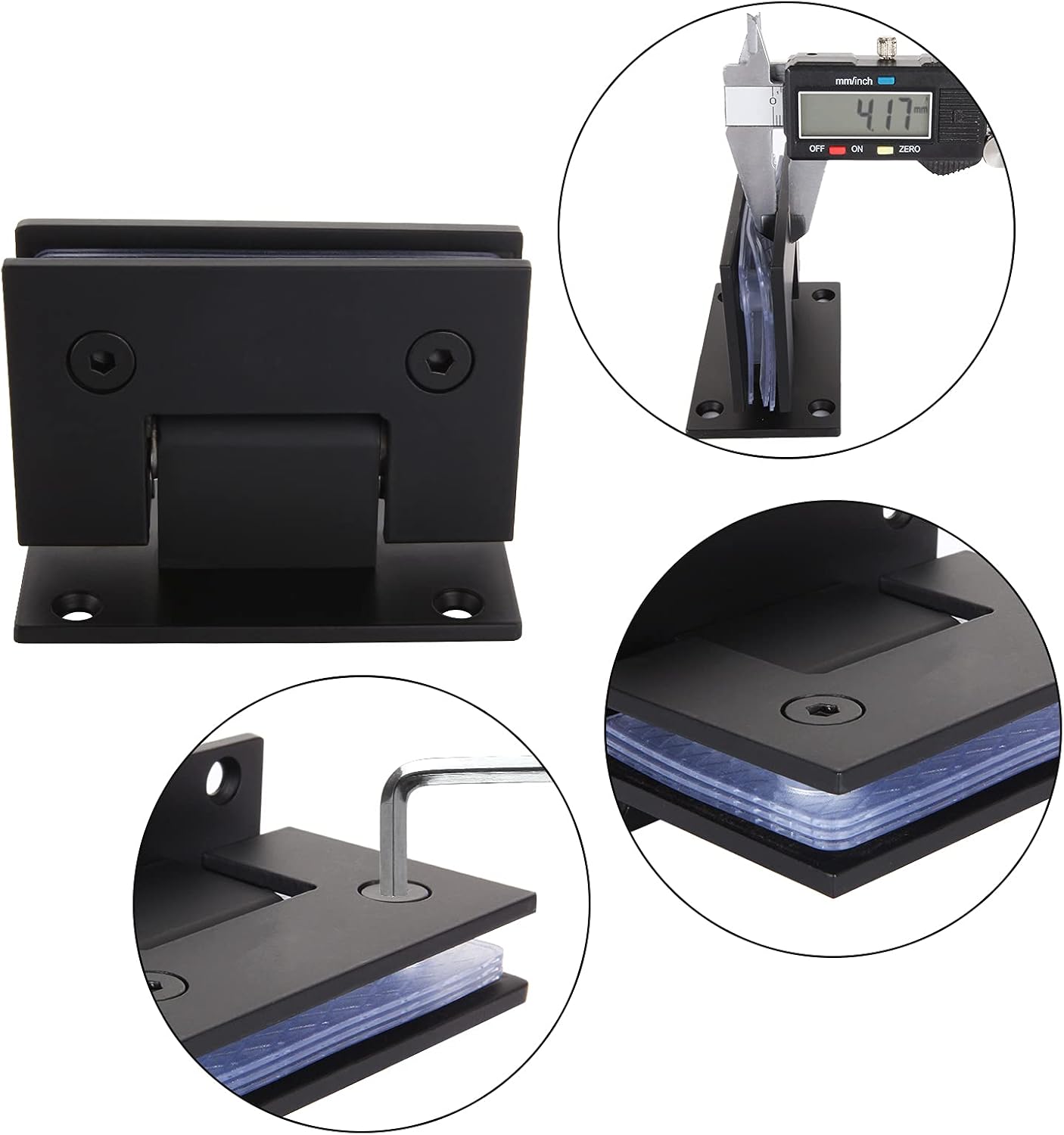 2-Pack Stainless Steel Glass Shower Door Hinges, 90 Degree Replacement Parts with Mounting Hardware - Black Finish for 3/8” to 1/2” Glass - WildKart