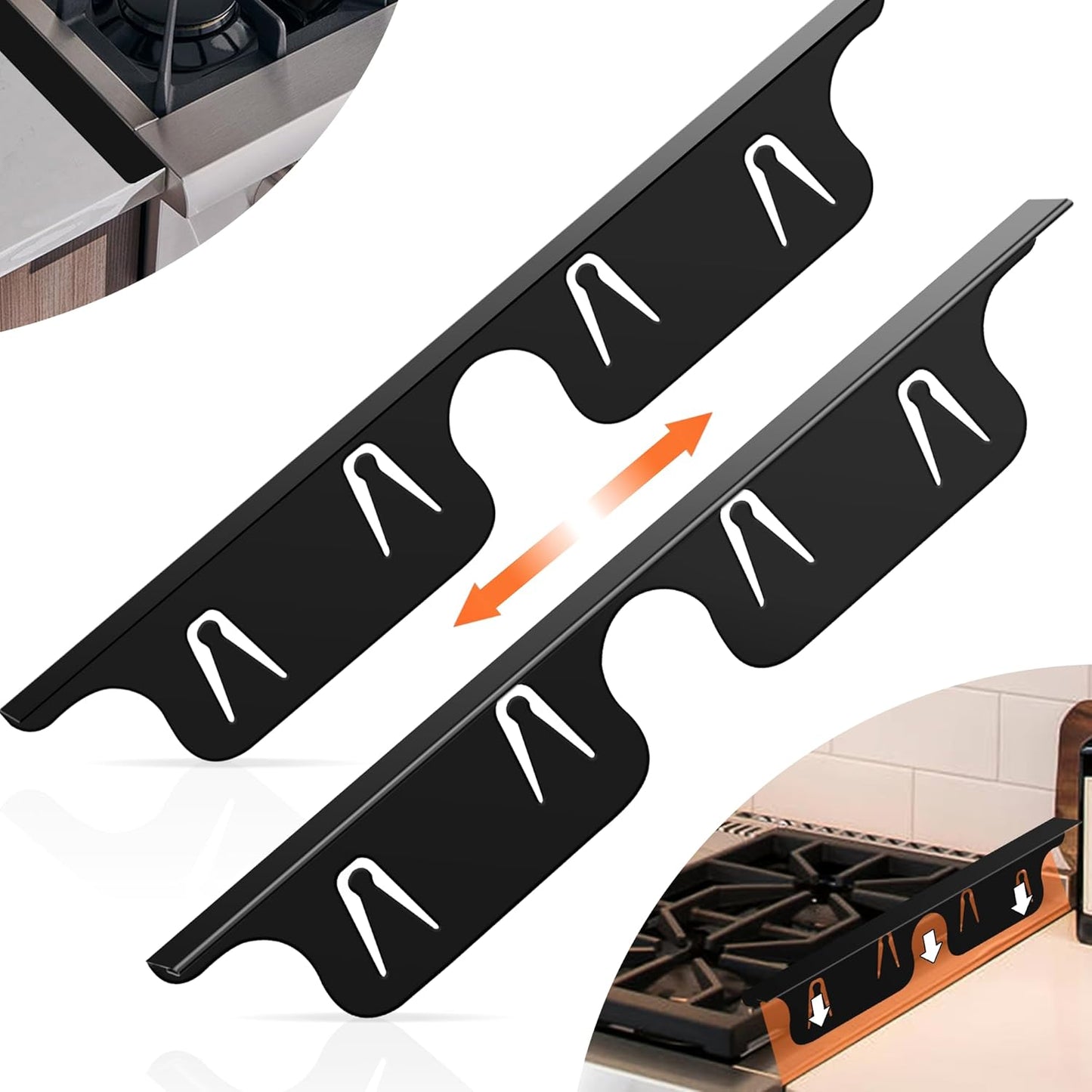 2 Pack Stove Gap Covers by NISHCON - Heat Resistant Stainless Steel Filler for Stove and Counter - Easy to Clean Gap Cover (13.8"-27.5",Black)