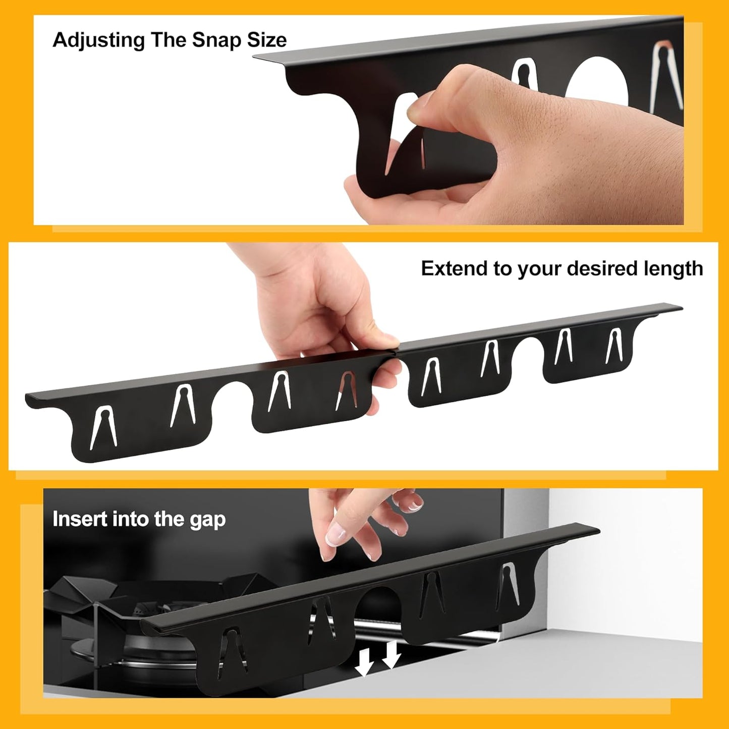 2 Pack Stove Gap Covers by NISHCON - Heat Resistant Stainless Steel Filler for Stove and Counter - Easy to Clean Gap Cover (13.8"-27.5",Black)