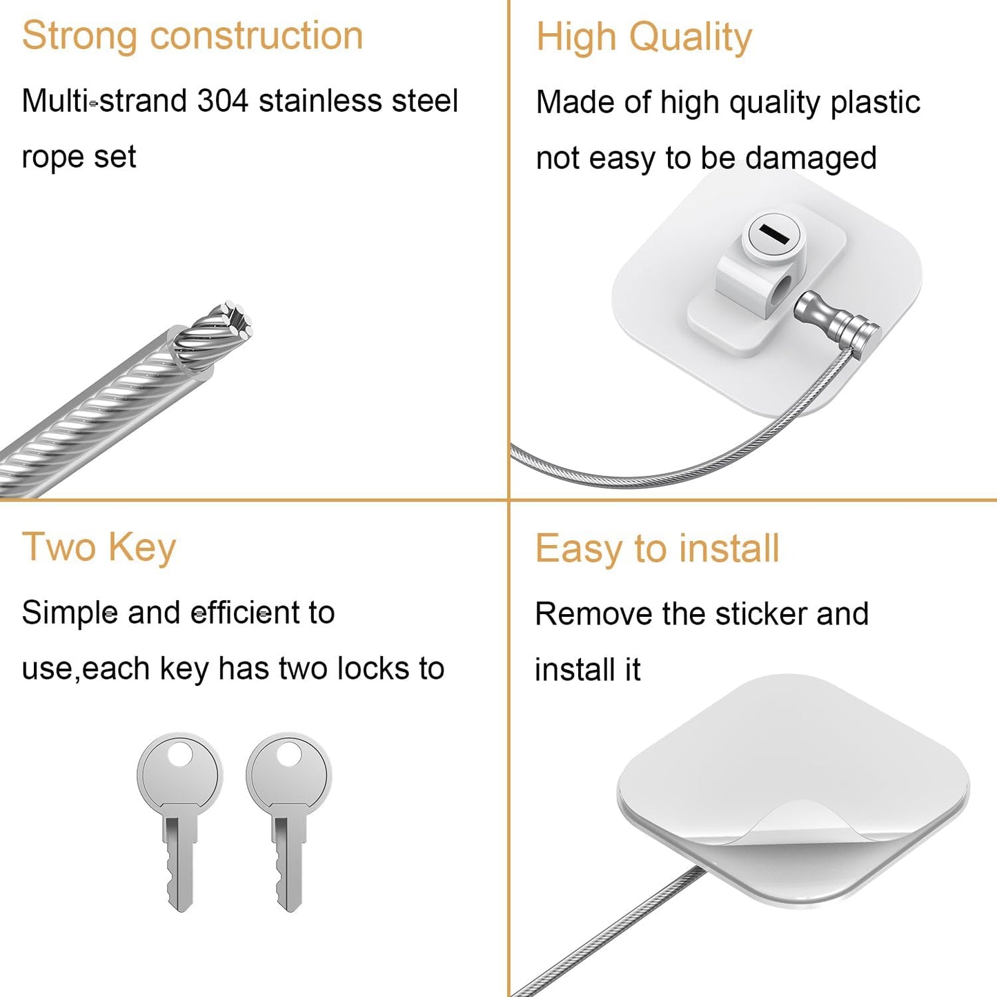 2 Pack TOOGOND White Fridge Locks with 4 Keys - Childproof Refrigerator, Freezer, and Drawer Locks - No Tools Required