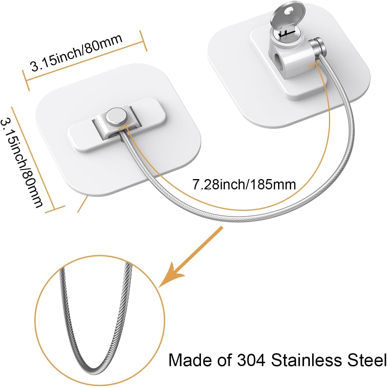 2 Pack TOOGOND White Fridge Locks with 4 Keys - Childproof Refrigerator, Freezer, and Drawer Locks - No Tools Required