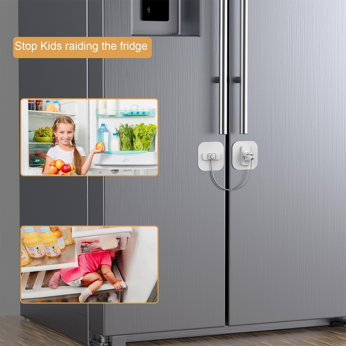 2 Pack TOOGOND White Fridge Locks with 4 Keys - Childproof Refrigerator, Freezer, and Drawer Locks - No Tools Required