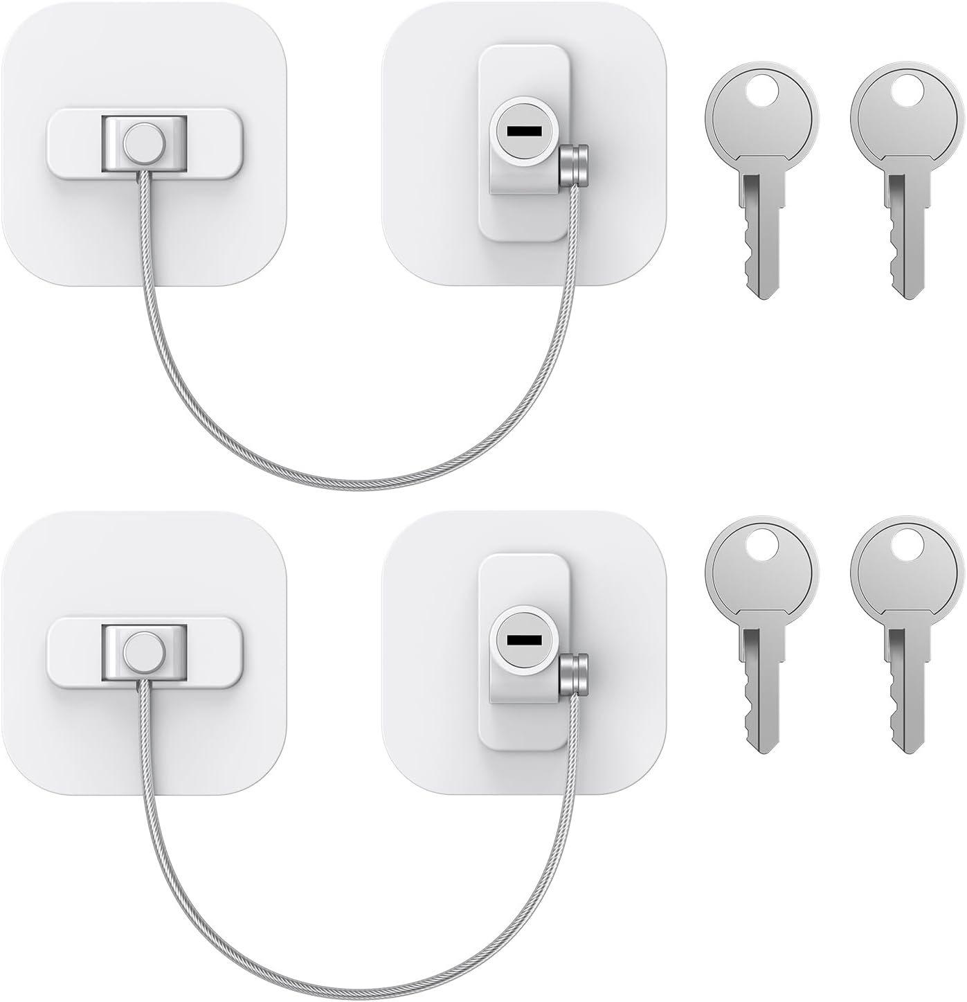 2 Pack TOOGOND White Fridge Locks with 4 Keys - Childproof Refrigerator, Freezer, and Drawer Locks - No Tools Required