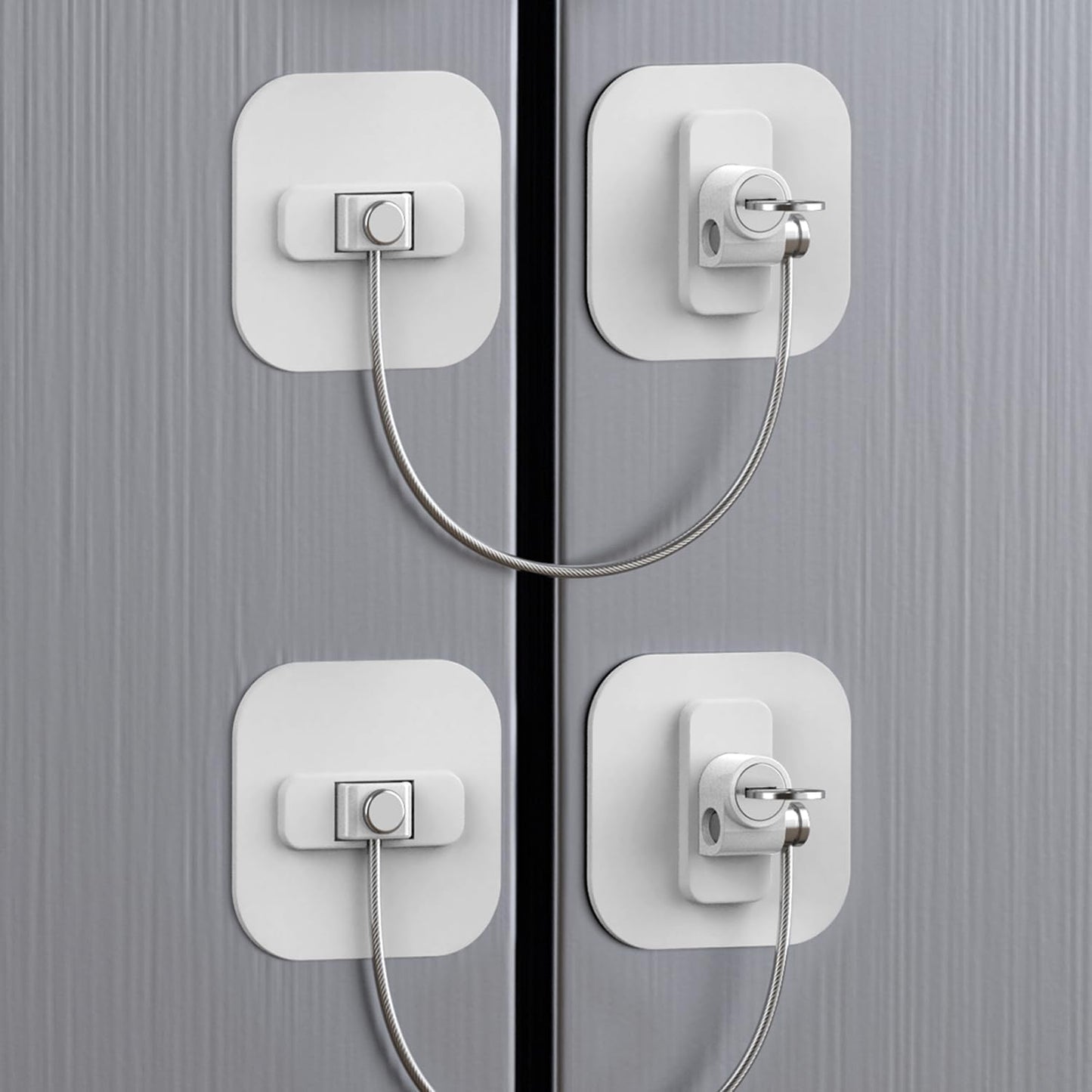 2 Pack TOOGOND White Fridge Locks with 4 Keys - Childproof Refrigerator, Freezer, and Drawer Locks - No Tools Required