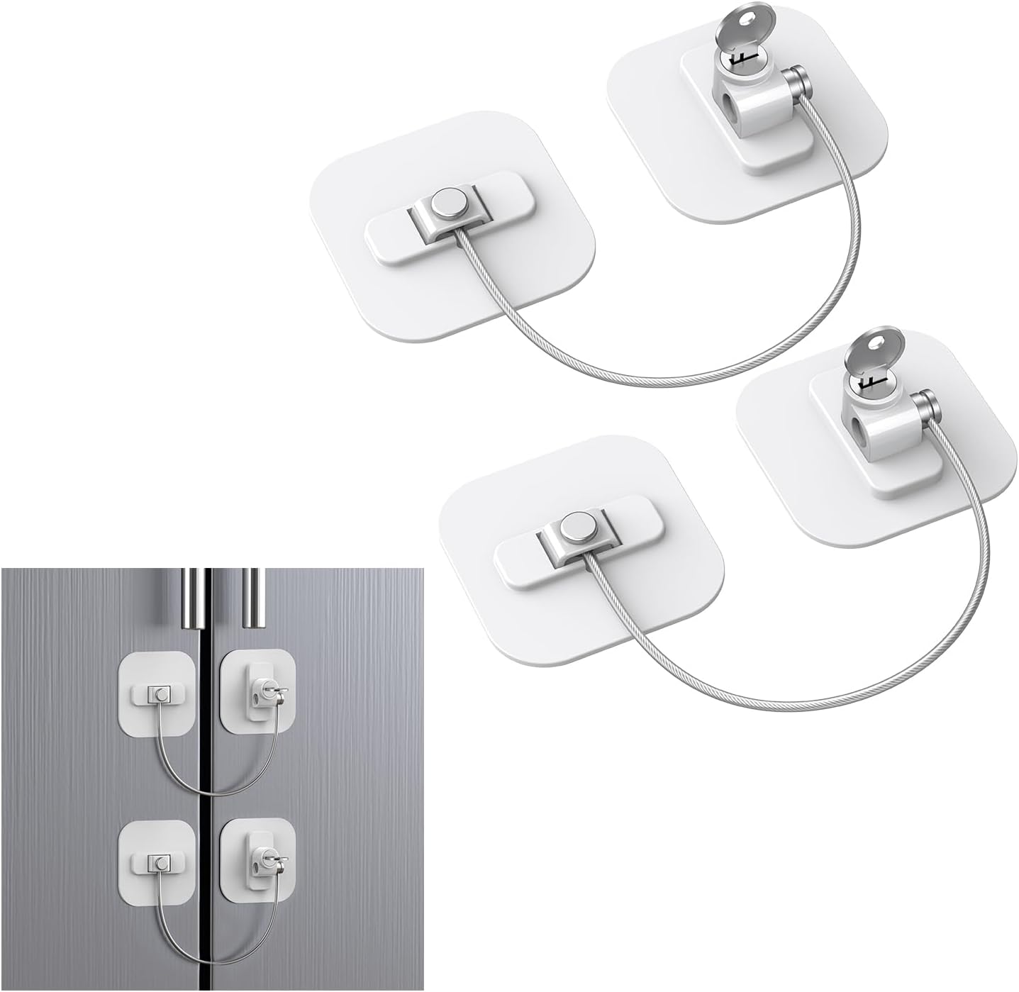 2 Pack TOOGOND White Fridge Locks with 4 Keys - Childproof Refrigerator, Freezer, and Drawer Locks - No Tools Required
