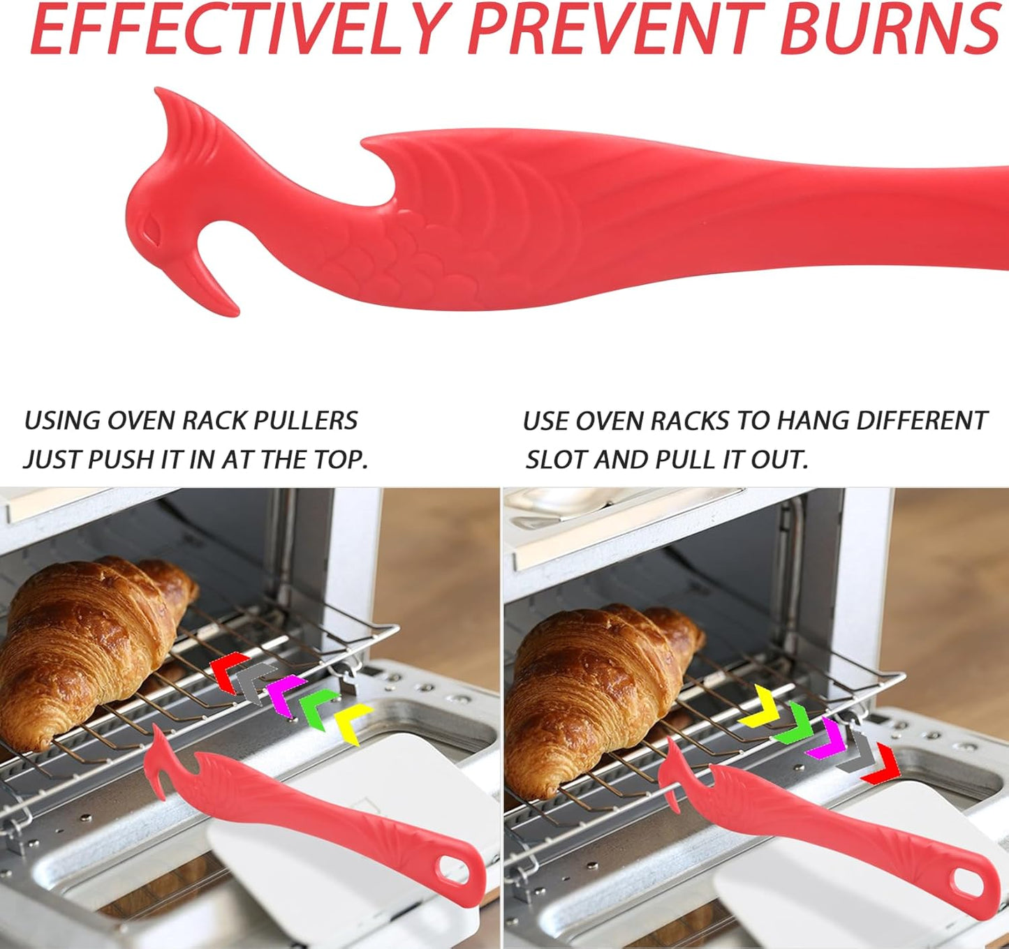 2-Pack ziHenryDa Oven Rack Push Pull Tool - 11 Inch Stick for Easy Oven Rack Pulling - Longer Handle for Oven, Air Fryer, Toaster Oven - Red (2 Count)
