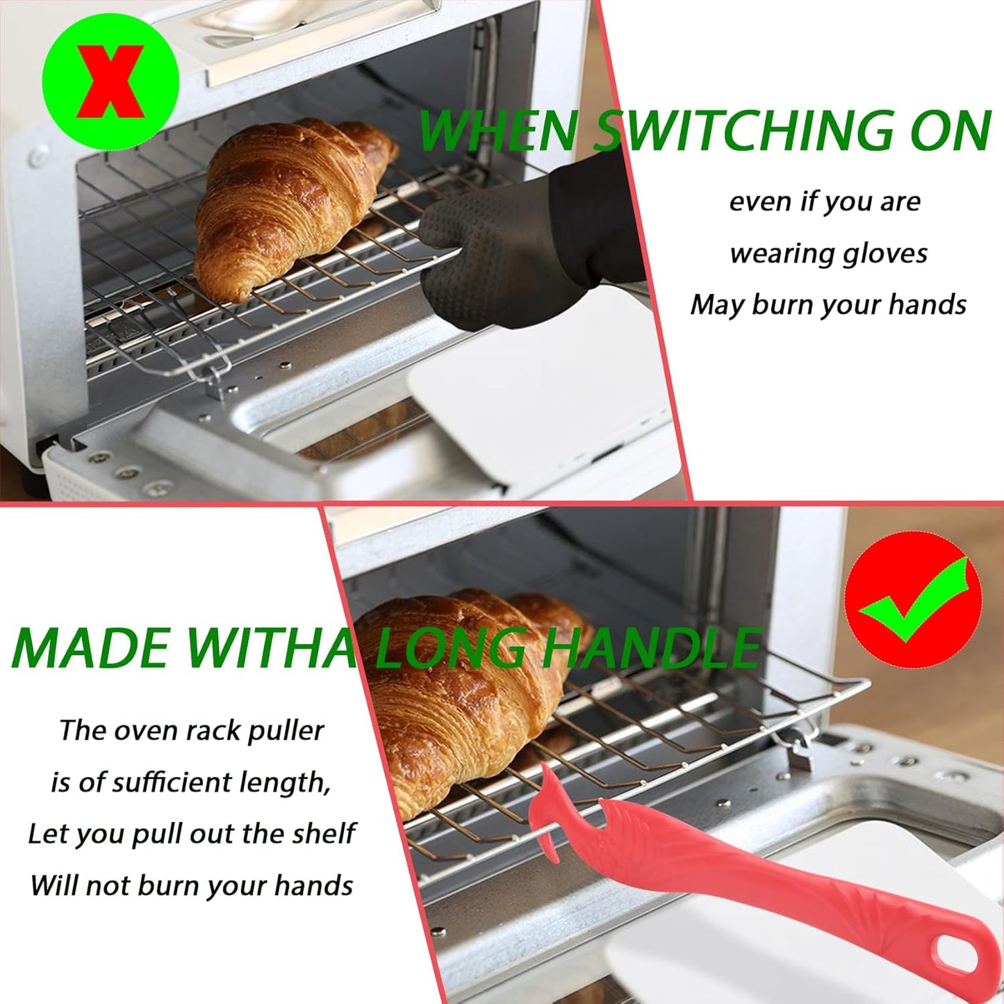 2-Pack ziHenryDa Oven Rack Push Pull Tool - 11 Inch Stick for Easy Oven Rack Pulling - Longer Handle for Oven, Air Fryer, Toaster Oven - Red (2 Count)