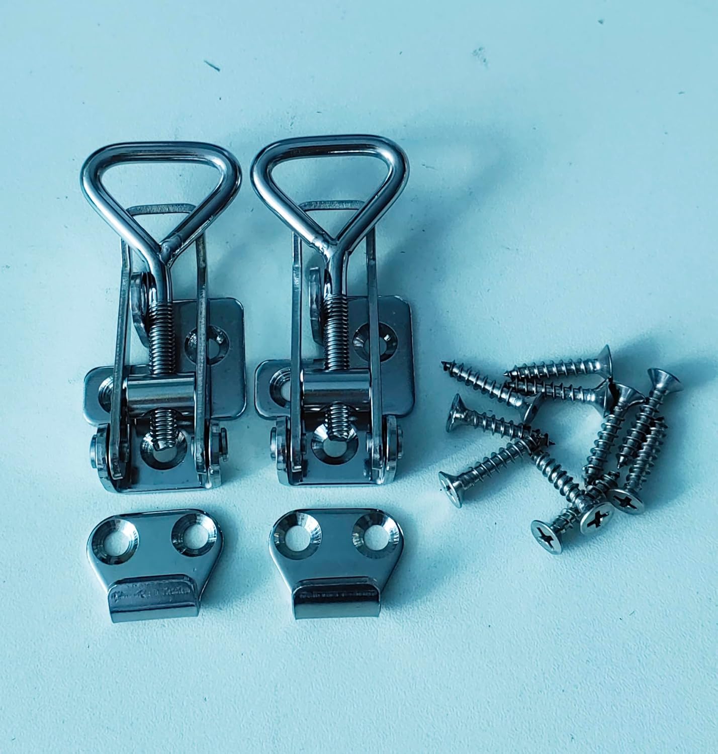 2 Pcs Silver Adjustable Latch Buckle Cabinet Boxes Handle Toggle Catch Lock - Adjustable Range 75-95mm