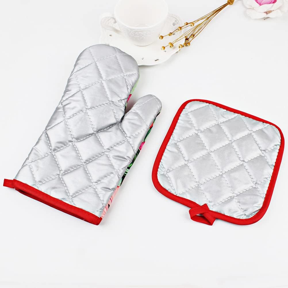 2 Piece Set: Oven Mitts, Microwave Mat, Baking Gloves, Oven Pads - Heat Resistant Kitchen Accessories