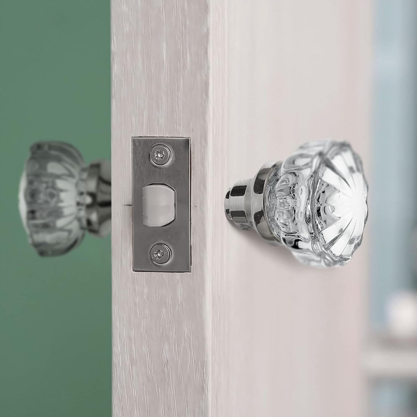 2 Set Fluted Crystal Antique Glass Door Knobs with Spindle - Mortise Style Antique Doorknobs for Home Interior in Chrome Finish