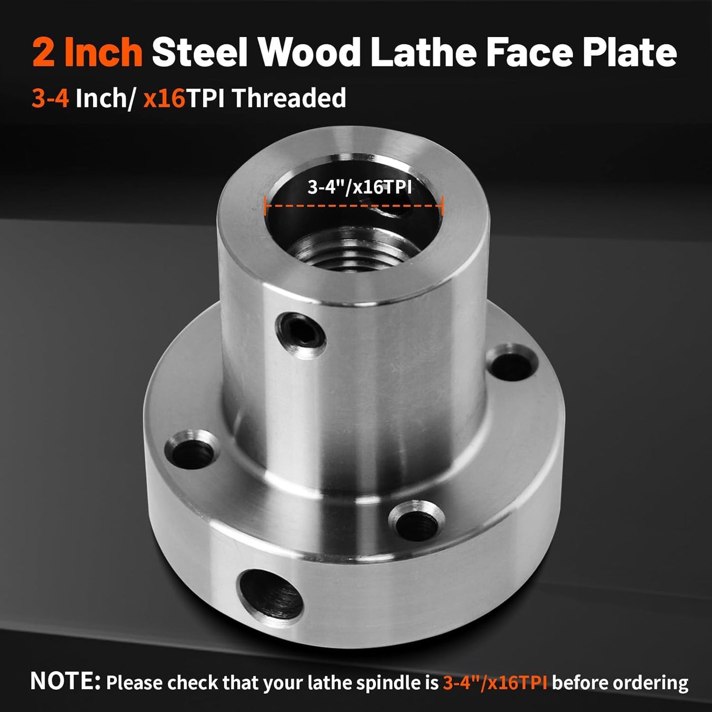 2" Steel Faceplate for HAowosi Wood Lathe Spindle - 3/4" x 16TPI Screwchuck Included