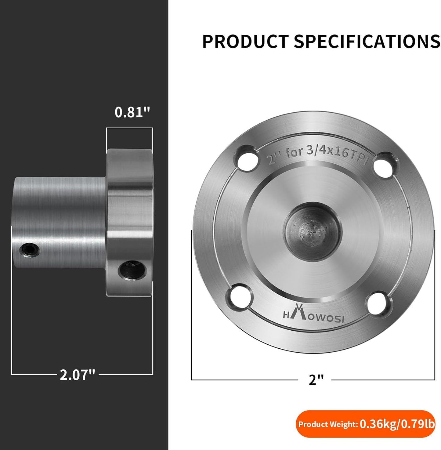 2" Steel Faceplate for HAowosi Wood Lathe Spindle - 3/4" x 16TPI Screwchuck Included