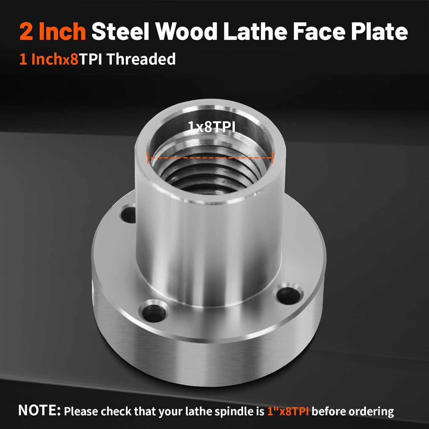 2" Steel Lathe Faceplate for Wood Lathe - Compatible with 1" x 8TPI Spindle - Includes Screwchuck