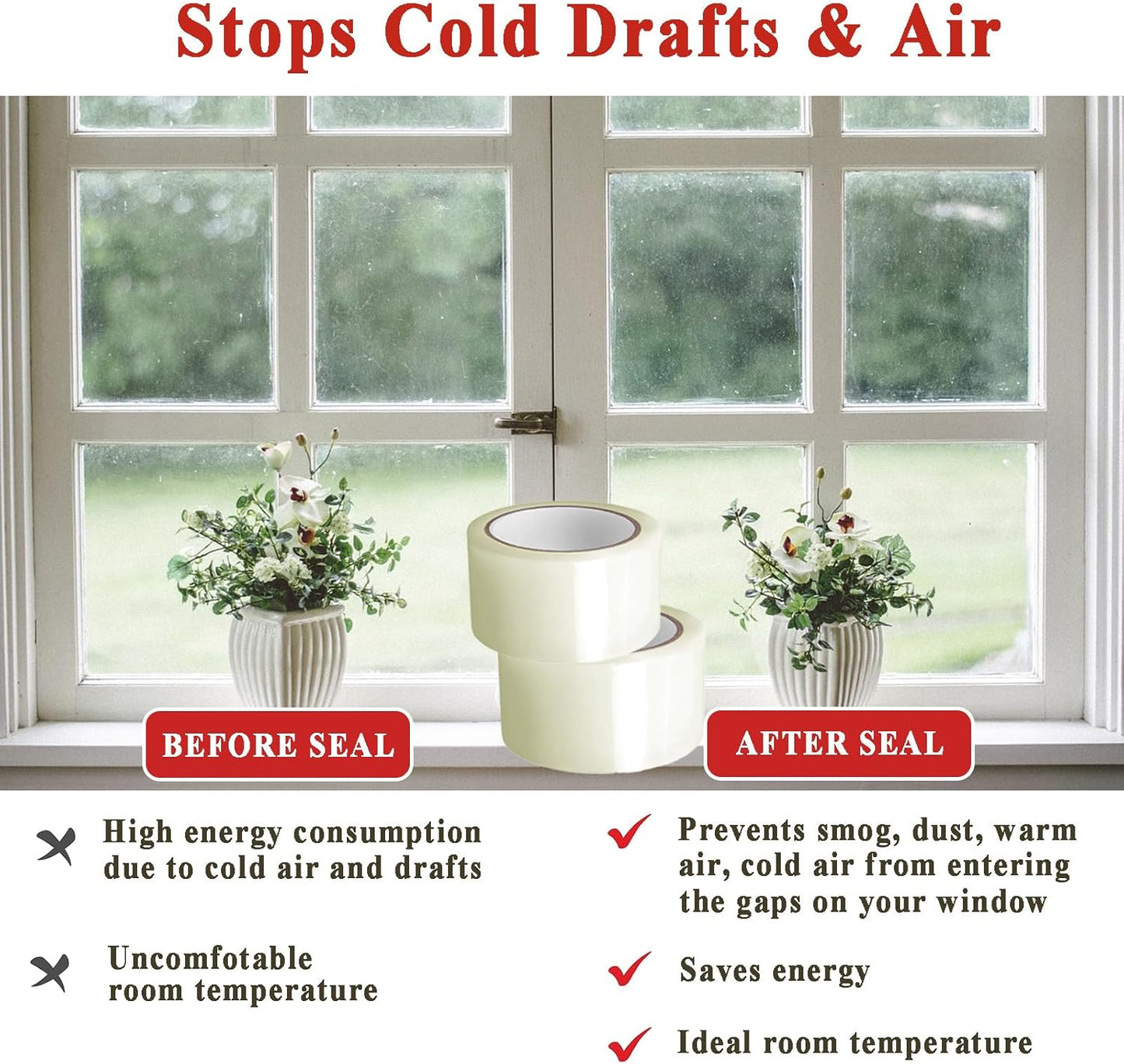 2" x 65.6FT Transparent Window Sealing Tape for Winter AC Insulation - No Cold Drafts - Dstorelhp